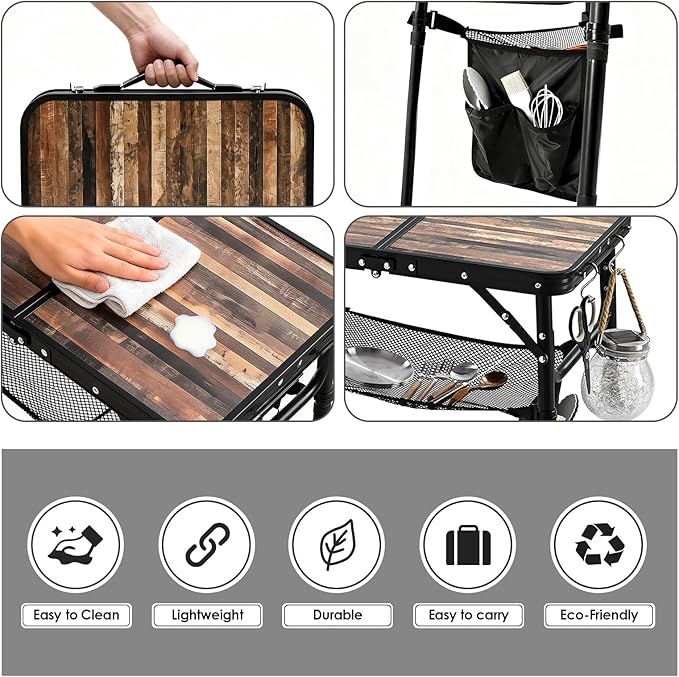 Folding Picnic Table 2ft Portable Camping Table with Extra Cloth Pouch Adjustable Heights Lightweight Aluminum Small Outdoor Card Table for Outside Indoor Camp Cooking BBQ