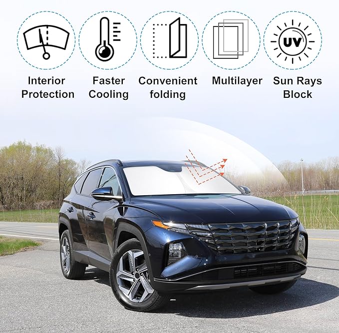 Windshield Sun Shade Custom Fit 2022 2023 2024 2025 2026 Hyundai Tucson Accessories Foldable Sunshade Sun Blocker Front Window Shades Covers Keep Car Cooler