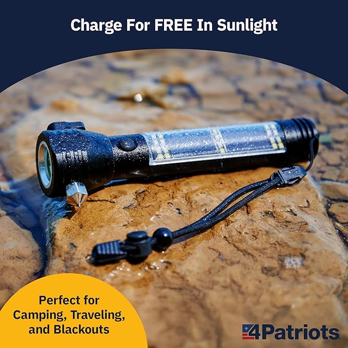 4Patriots HaloXT Emergency Solar Tactical Flashlight: Multi-Functional with Power Bank - 4 Pack