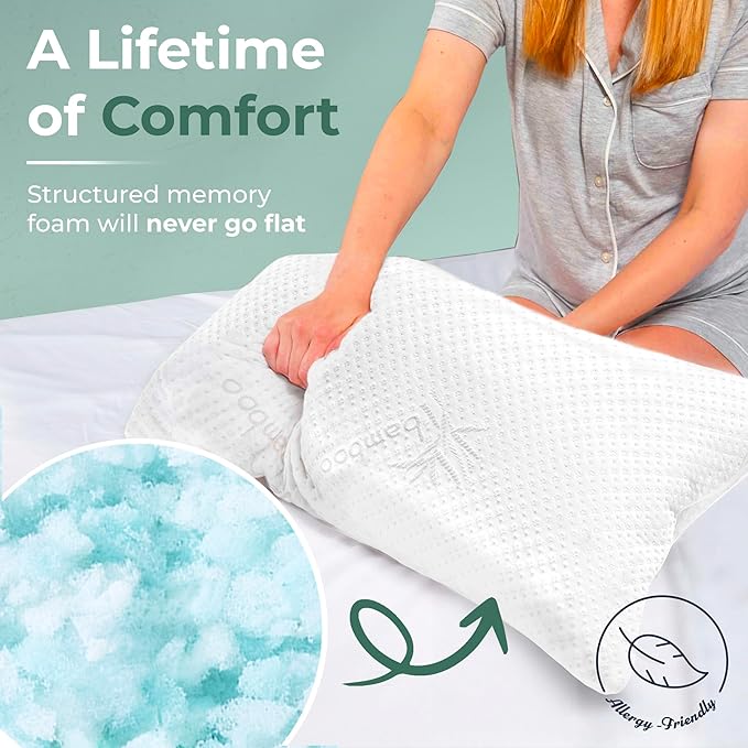 Snuggle-Pedic Adjustable Gel Cooling Pillow - Shredded Memory Foam Pillows for Side, Stomach & Back Sleepers - Keeps Shape - College Dorm Room Essentials for Girls and Guys - Standard