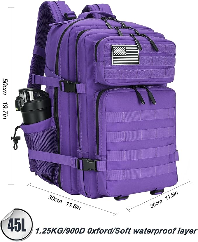 Lovelinks21 45L Tactical Assault Backpack 3 day assault pack with Molle Waterproof backpack Rucksack for Tactical Backpacks (Purple)