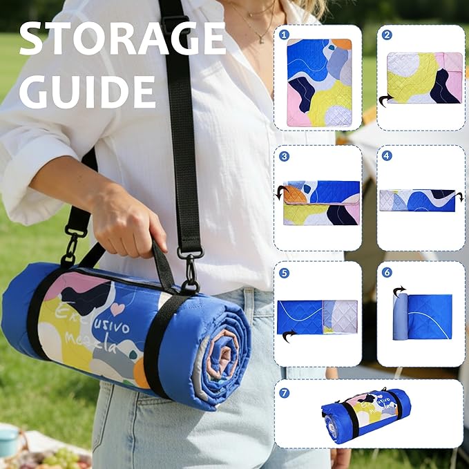 Exclusivo Mezcla Waterproof Picnic Blankets 60x80 Inch, 3 Layer Extra Large, Sandproof and Foldable Outdoor Blanket for Beach Camping, Park and Travel