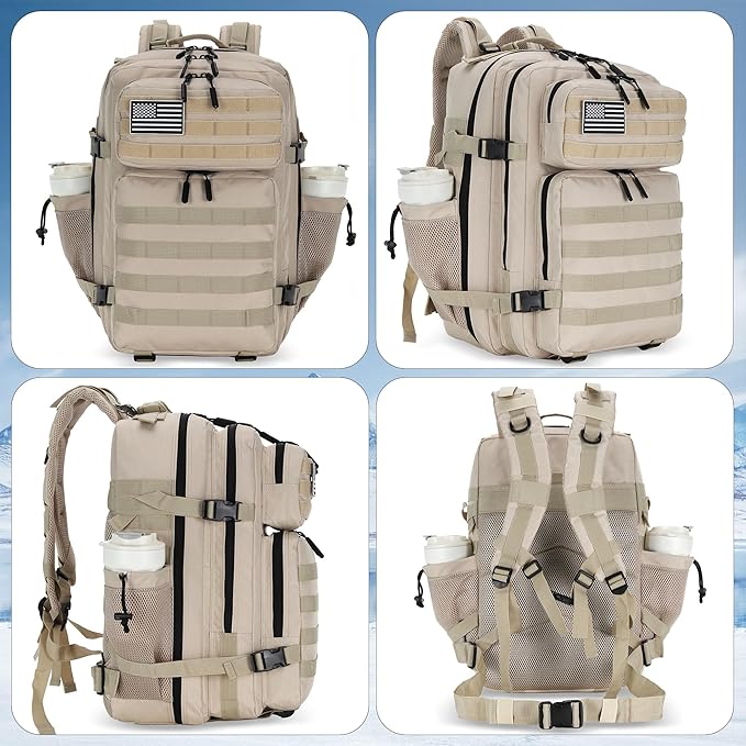 Lovelinks21 45L Tactical Assault Backpack 3 day assault pack with Molle Waterproof backpack Rucksack for Tactical Backpacks (Light Khaki)