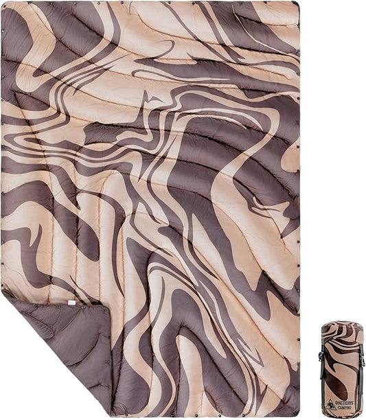 ONETIGRIS Ultralight Camping Blanket, Packable Puffy Quilt Puffy Printed Camping Blanket with Snap Buttons & Corner Loops for Backpacking, Hiking & Travel