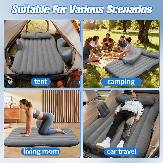 Onirii Inflatable Car Air Mattress Back Seat Bed with Air Pump,55 "x 35" Portable Thickened Car Travel Camping Sleeping Air Mattress Blow Up Bed for Car Universal SUV