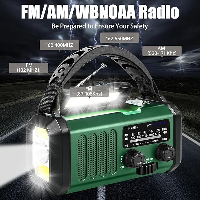 QAUYYW Hand Crank Emergency Radio,74000mWhSolar Powered Hand Crank Portable NOAA AM FM Weather Radio with 3Mode Flashlight and Reading Light,Cell Phone Charger,Home and Emergency Distress Signall