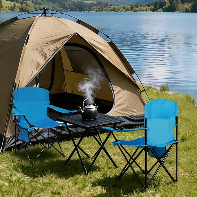 Folding Camping Chair with Cup Holder & Side Storage Bag 300lbs Capacity Lightweight High Back Portable for Beach, Picnic, Sport, Blue