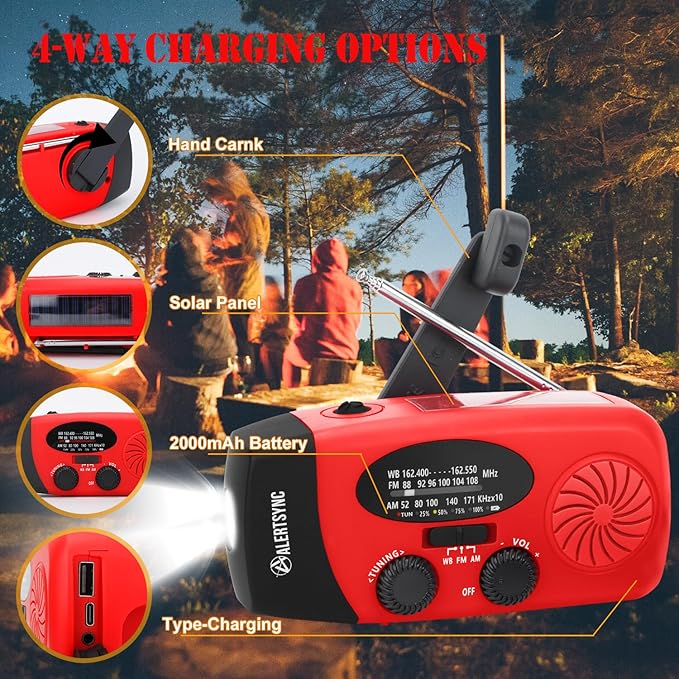 Emergency Solar Hand Crank Dynamo NOAA WB AM/FM Radio Hurricane Camping Survive Kit with 3-LED Flashlight 2000mAh 088FS Portable radios