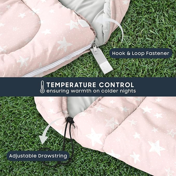 Wake In Cloud - Star Kids Sleeping Bag for Boys Girls Toddlers, Camping in Warm Cold Weather, Backpacking Lightweight Compact Outdoor Liner for 3 Seasons Summer Spring Fall