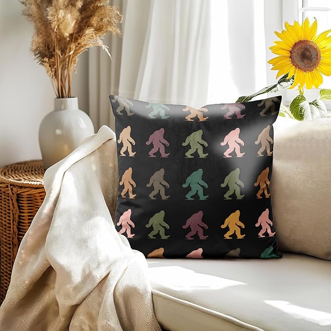 Colorful Sasquatch Pillow Covers 18x18, Big Foot Sasquatch Gifts, Gifts for Hiking Camping Lovers Decorative Pillow Covers for Home Bedroom Living Room