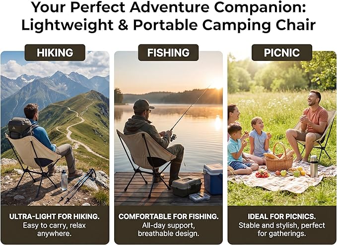 Toucans Camping Chair Portable Backpacking Chair - Ultralight Folding Chair - Compact, Lightweight Foldable Chairs for Hiking Mountaineering Beach (Beige)