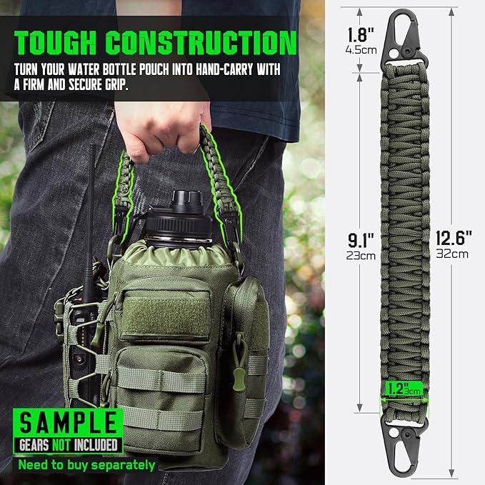 Tactical Paracord Handle，9-core Weaving Paracord Strap for Bag Strap Replacement，Molle Attachment with Metal/Plastic Clips for Backpack Sling Bags Water Bottle Holder