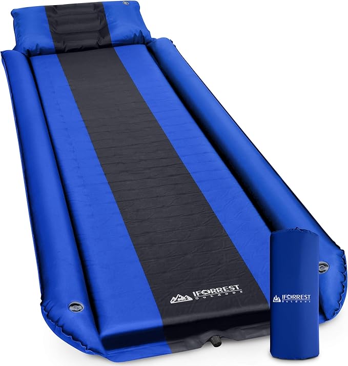 IFORREST Camping Pad with Armrest & Pillow - Self-Inflating Air Mattress, Rollover Protection, Ultra-Comfortable Mat, Lightweight for Tent, Cot, Backpacking(L/XL)