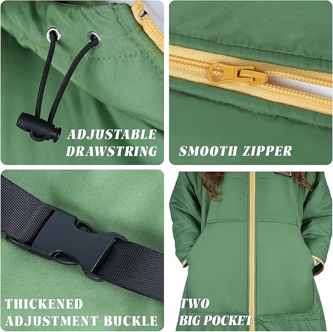 Camping Blanket Poncho, Large Wearable Blankets, 75 x 55 inch Cape, Windproof & Water-Repellent, Portable & Warm, for Outdoor, Sports, Travel, Car