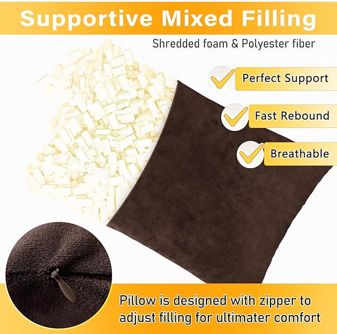 1 MIDDLE ONE 2 Pack Small Pillow, 16 X 12 Inches, Memory Foam Mini Pillow for Travel, Camping, Sleeping, Nap and Neck, Knee, Lumbar Support, Tiny Cushion for Pet, Dogs (Brown)