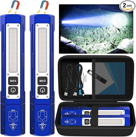 Banral Rechargeable Flashlights High Lumens - Super Bright Small Pocket Magnetic Flashlight, 8 Modes LED Tactical Flash Light, Dual Button Powerful Flashlight for Camping (2, Klein Blue)