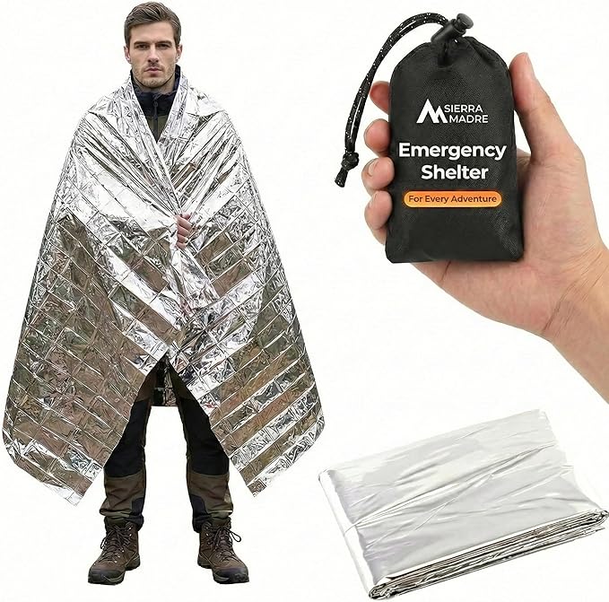 Sierra Madre Emergency Survival Kit Bundle – Mylar Sleeping Bag, Thermal Space Blanket & Portable Water Filter Straw – Lightweight Outdoor Gear for Camping, Hiking & Preparedness