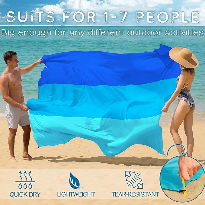 BYDOLL Beach Blanket Waterproof Sandproof Large Sand Free, 78''X110'' Oversized Sandless Lightweight Blanket Picnic Mat for Beach Travel Camping Hiking with Stakes