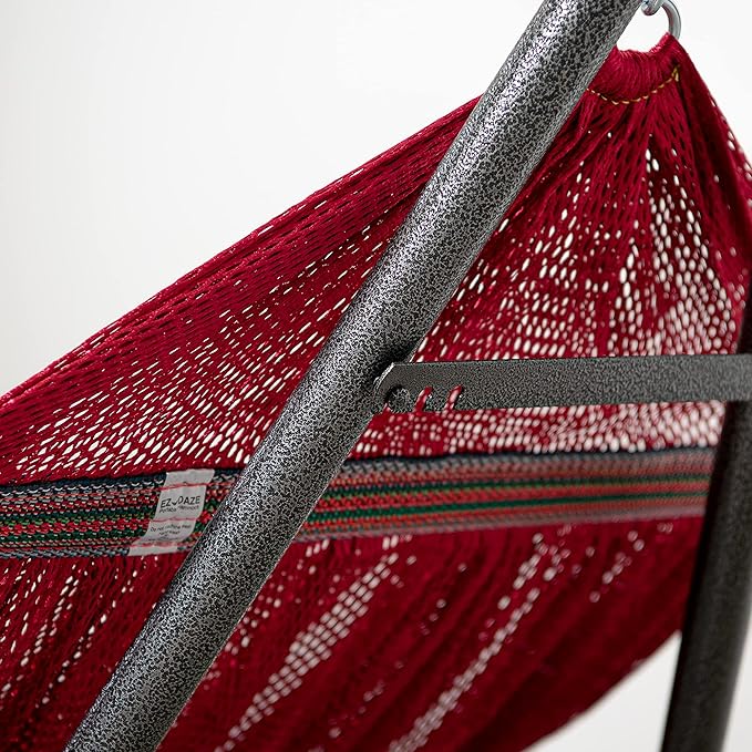 Best Home Fashion Hammock with Collapsible Steel Stand 450 lbs Capacity & Carrying Case, Portable & Adjustable, Perfect for Camping Beach Summer Patio, EZ Daze Foldable Hammock with Stand- RED