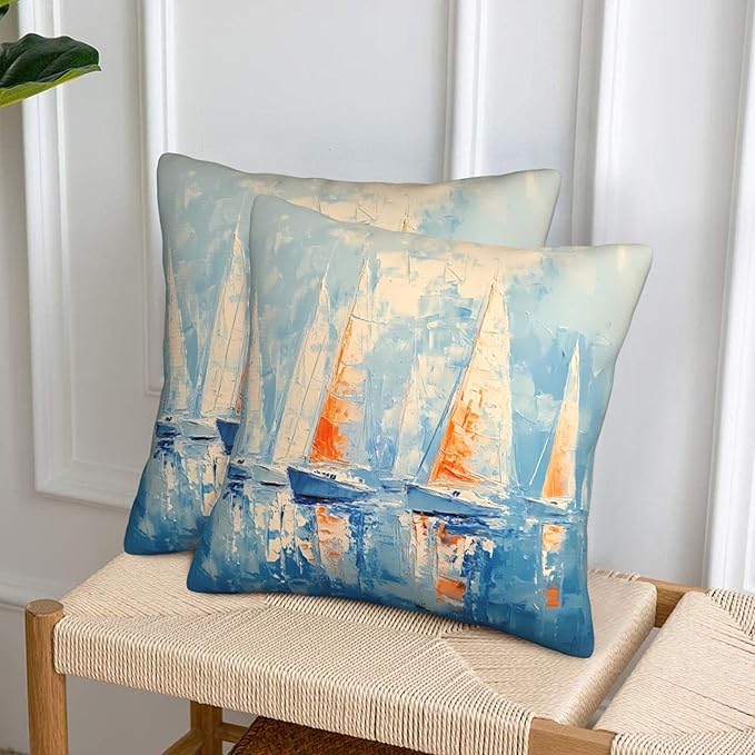 Sky Blue Nautical Art Throw Pillow Covers 18x18 inch Set of 2 Pillow Case Cushion Cover for Home Sofa Couch Living Room Car Decor
