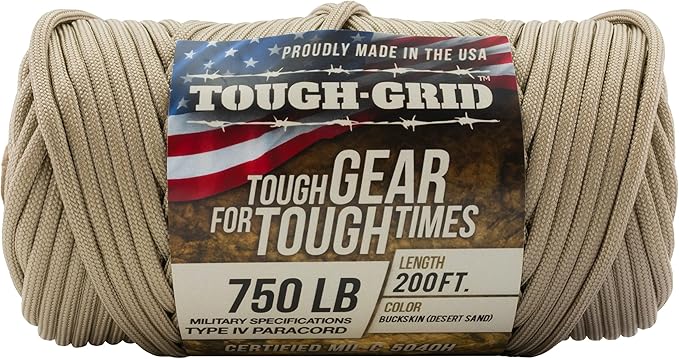 TOUGH-GRID 750 Paracord Military Grade Nylon Rope - Type IV Mil-Spec Made in USA - Tactical Survival Cord