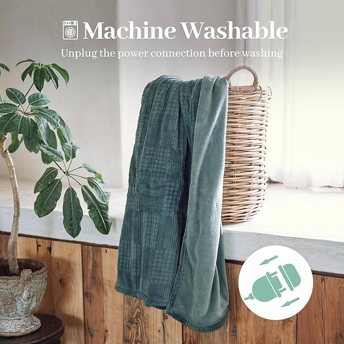Texciting Electric Blanket Queen Size 84''X90'' - Heated Blanket with Dual Control Fast Heating 10 Heating Levels & 10 Hours Auto Off,ETL Certified Machine Washable (Green)