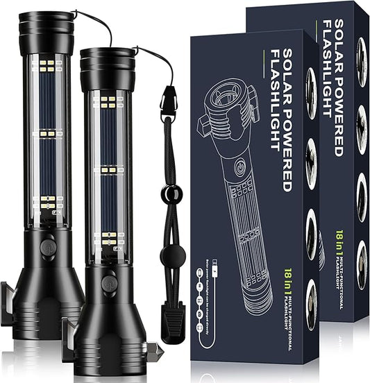 Otdair Solar/Rechargeable LED Flashlight, Multi Function Ultra Bright Flashlight, Emergency Strobe Light, USB-C Rechargeable, Survival Gear and Supplies, 5 Modes for Outdoor, Camping, Hiking, 2 Pack
