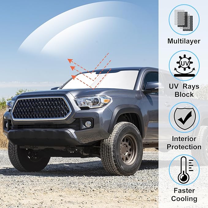 Windshield Sun Shade Custom Fit 2016-2022 2023 2024 2025 2026 Toyota Tacoma Accessories Foldable Sunshade Front Window Sunshade Sun Blocker