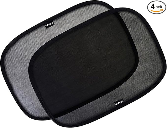 Enovoe Car Window Shades for Baby - (4 Pack) - Medium - 19" x 12" - Cling Car Sun Shade for Windows - Sun, Glare and UV Rays Protection for Your Child