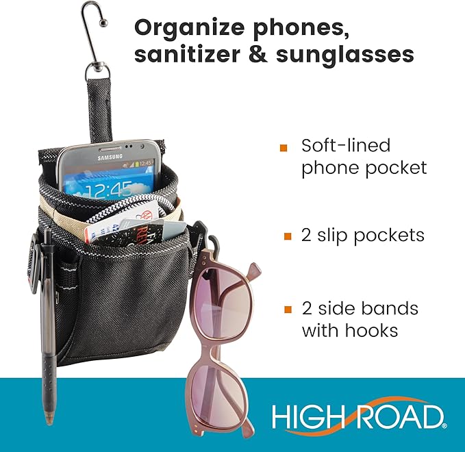 High Road DriverPockets Car Phone Holder Air Vent Pouch and Front Seat Organizer with 3 Pockets, Hanging Hooks and Charging Port