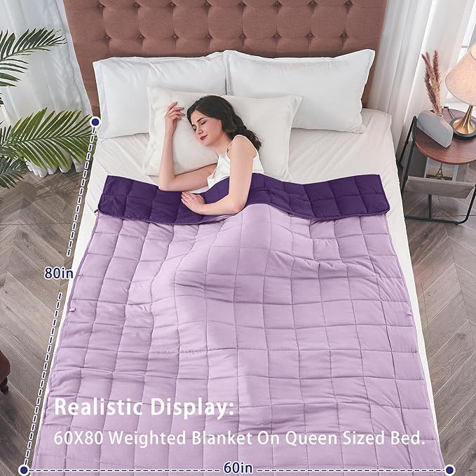 yescool Weighted Blanket for Adults (18 lbs, 60" x 80", Purple) Cooling Heavy Blanket for Sleeping Perfect for 110-130 lbs, Queen Size Breathable Blanket with Premium Glass Bead, Machine Washable