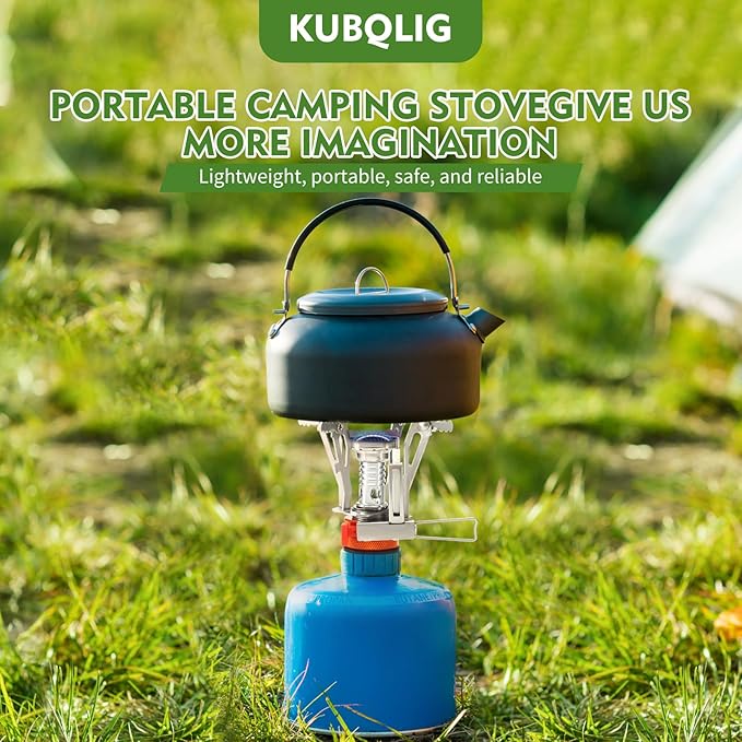 KUBQLIG Portable Camping Stove Backpacking Stove, Specialized Camping Stove with Piezo Ignition Stable Support Wind-Resistance, Camp Stove for Camping Hiking&Outdoor Adventure Cooking
