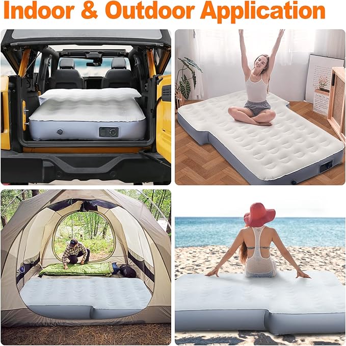 65''SUV Air Mattress Pad for SUV Trunk, 10 Inch Ultra-Thick Inflatable Car Mattress SUV, SUV Air Mattress Camping Bed with Built in Pump