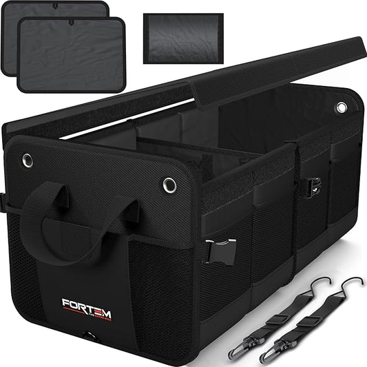 FORTEM Trunk Organizer For SUV Car Organizer and Storage, Collapsible Multi-Compartment Storage Bag Car Accessories for Women Men, 1680D Oxford, Non Slip Bottom, Adjustable Straps, Soft Cover (65L)