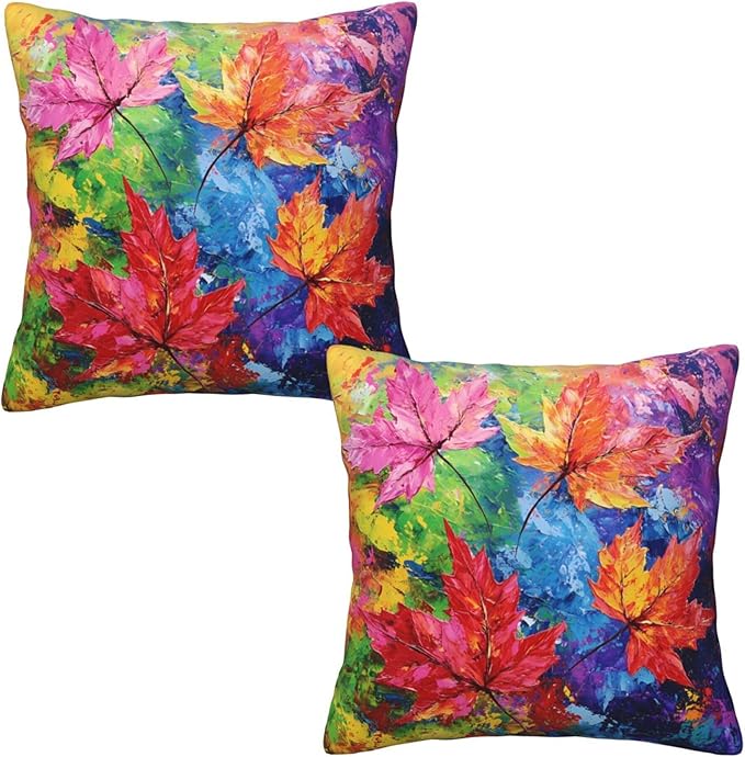 Colorful Maple Leaf Throw Pillow Covers 18x18 inch Set of 2 Autumn Pillow Case Cushion Cover for Home Sofa Couch Living Room Car Decor