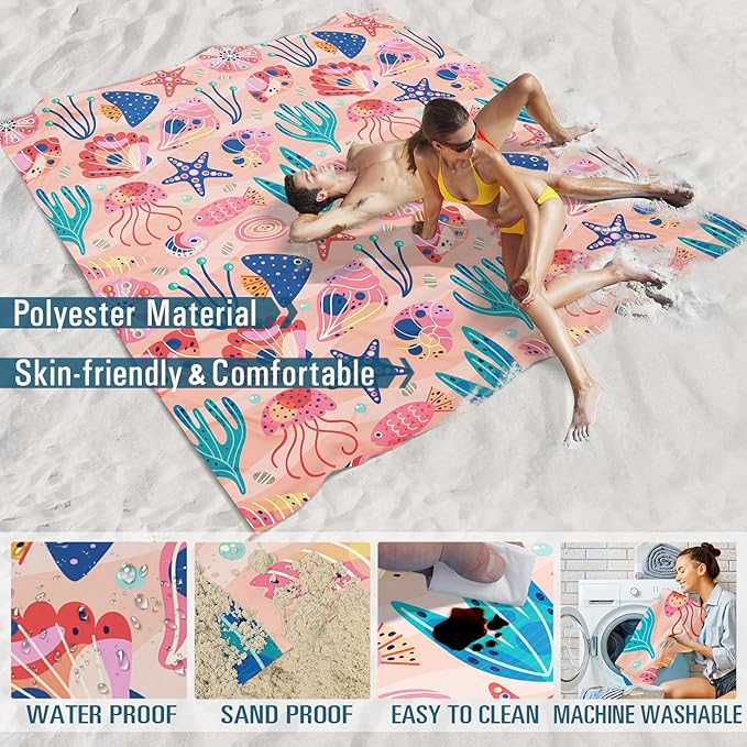Famstar Beach Blanket Sandproof Waterproof 78''×110'' 1-7Adults Oversized,Compact Lightweight Durable Beach Mat for Travel Camping Hiking Picnic Blanket