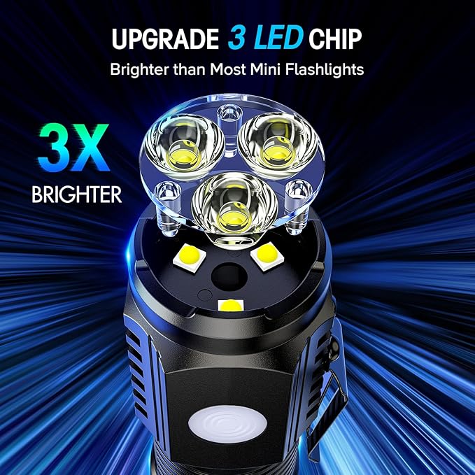 LETMY Rechargeable Mini Flashlights with Magnetic Base, 2 Pack Bright 3 LED Flash Lights, Small EDC Flashlight with Belt Clip, 4 Modes Portable Rechargeable Flashlights for Emergency Camping Home