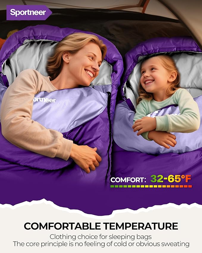 Sportneer Sleeping Bag for Adults & Kids, Cold Weather & Warm Waterproof Camping Sleeping Bag, Compact Portable for Camping Hiking & Travel