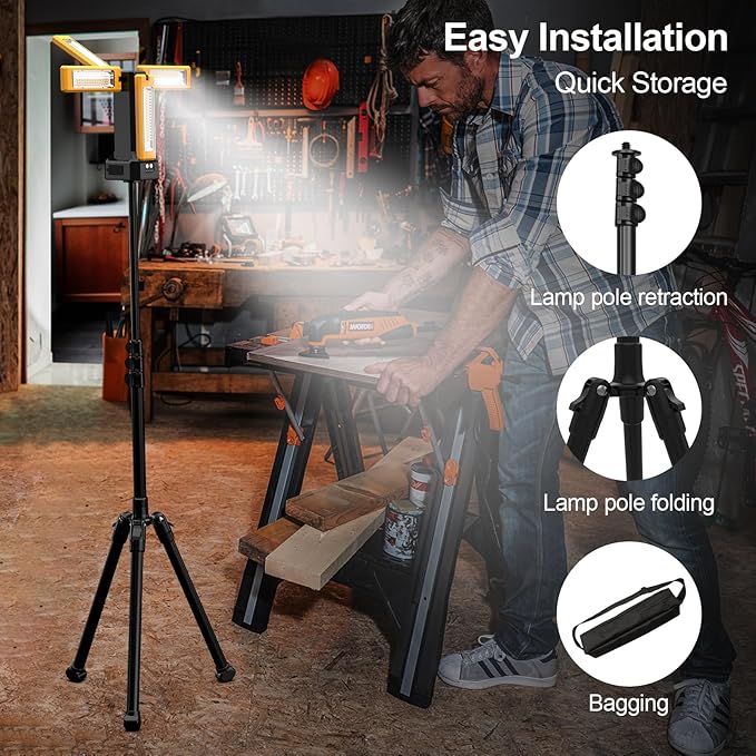 iodoo 13200mAh Rechargeable Solar Work Light,IPX4 Waterproof with Folding Stand Support and Portable Carrying Bag, 8000 Lumen Stepless Dimmable, 4 Lighting Modes, White/Warm/Warm White (Standard)