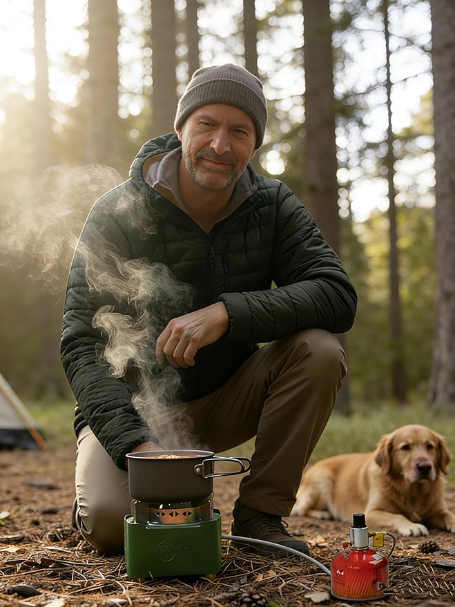 Indwell Infrared Propane Camping Stove - CSA Certified Portable Gas Stove with 23inch Extended Hose & Piezo Ignition, Windproof Single Burner for Backpacking, Hiking, Fishing & Emergency Preparedness