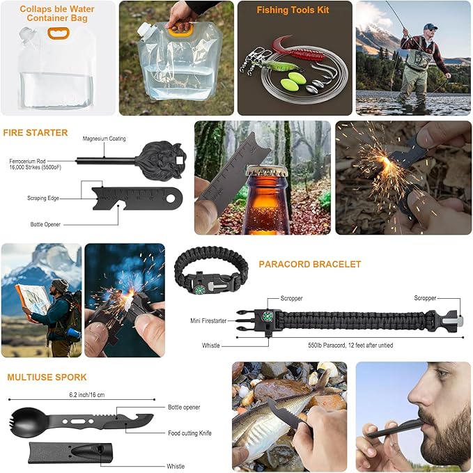 Survival Kit,360 Pcs Bug Out Bag with First Aid Kit.Camping Axe, Survival Shovel,Tools Ideal for Camping, Hiking