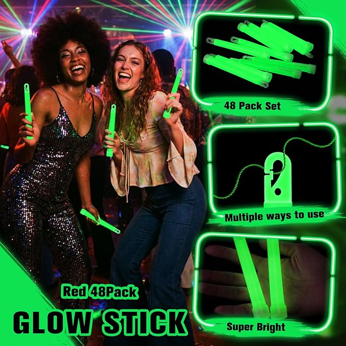 Sotiff 6" Bright Large Glow Sticks Bulk Glow Emergency Glowsticks Snap Military Grade Lights Sticks Long Last Survival Kits for Hiking Party Camping Activities