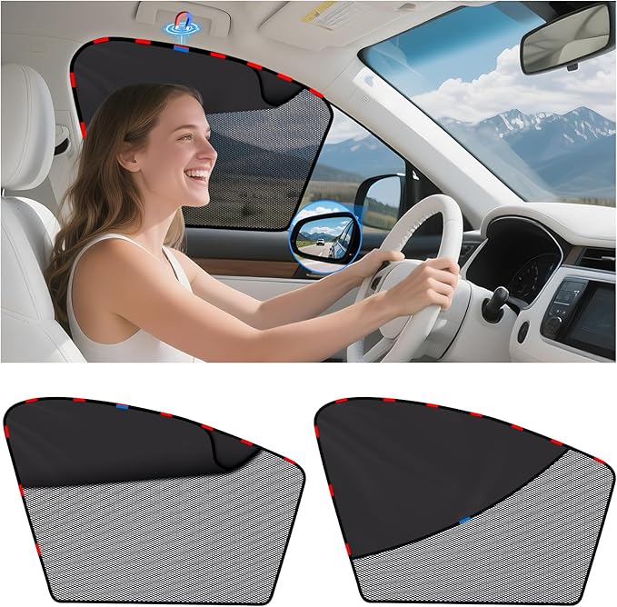 ZATOOTO Car Window Shades Upgraded Driver Side Window Shade with Blackout Layer Foldable Desgin Adjustable Half-Blackout & Mesh Design Just Snap by Magnet Universal for Most Cars