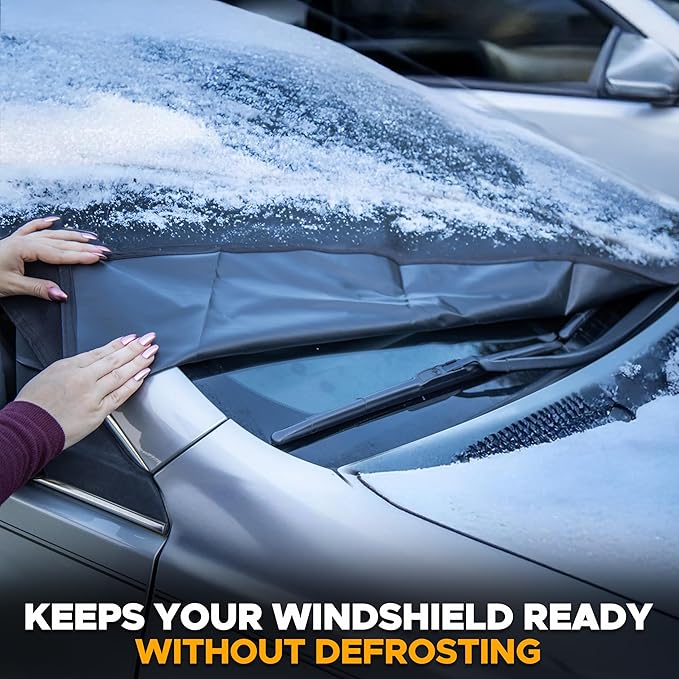 EcoNour Windshield Cover for Ice and Snow - Universal Fit for Car, SUV, Truck, Heavy Duty 600D Oxford Fabric Frost Protector for Ice & Sleet, Includes Anti-Theft Straps, Medium (69"x42")