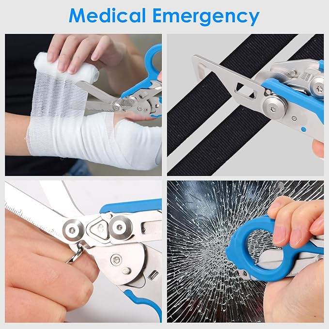 6 in 1 trauma shears, Folding Retractable Emergency Shears, Outdoor Camping Tools, Seat Belt Cutter, Oxygen Cylinder Wrench, Survival Shear, Medical Tactical (Oranger+Black)