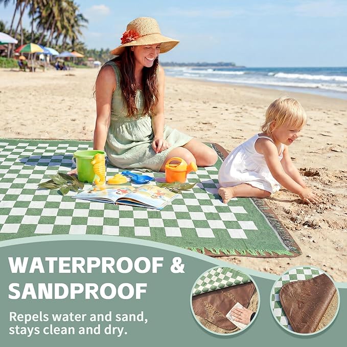2 in 1 Extra Large Boho Beach Blanket Towel Picnic Camp Mat Family Beach Trip Essentials Summer Vacation Must Have Travel Accessories Lake Day Necessities Stuff Thing Need Gear Gift Item Gadget 2026