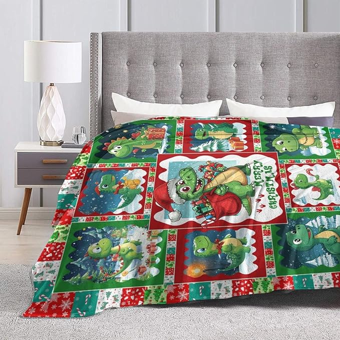 Christmas Dinosaur Blanket Cute Dinosaur Flannel Plush Throw Blanket Cozy Dinosaur Fleece Bedding Stuff Decor Blanket Gifts for Dinosaur Lover Girls Boys Kids Adults Women Bed Travel 50"x60"