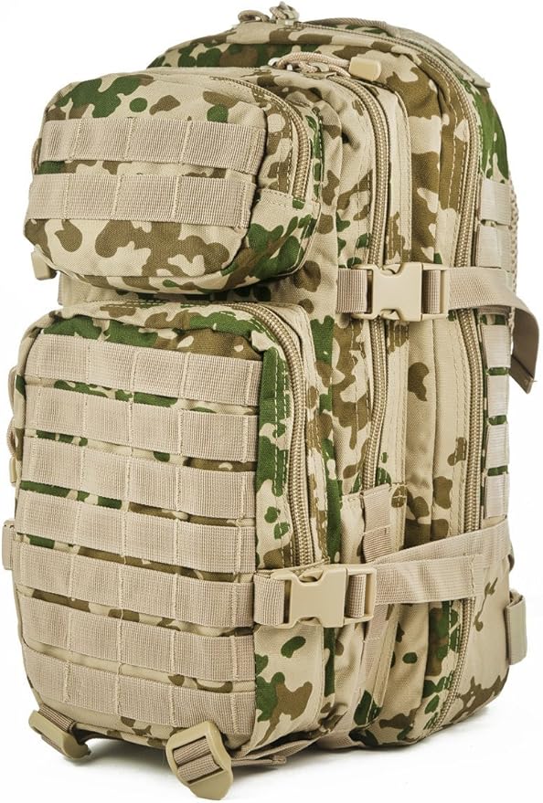 Mil-Tec Unisex Assault Pack - Rugged Durable Lightweight Ergonomic Versatile Tactical Outdoor Camping Hiking Backpack with Adjustable Padded Shoulder Straps & MOLLE Loops, Tropical Camo, 20L