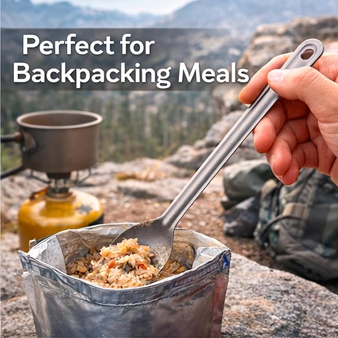 Titanium Long Handle Spork Ultralight Camping Spoon Fork, Backpacking Utensil with Storage Bag for Hiking, Travel & Outdoor Cooking,Flatware for Outdoor Camping