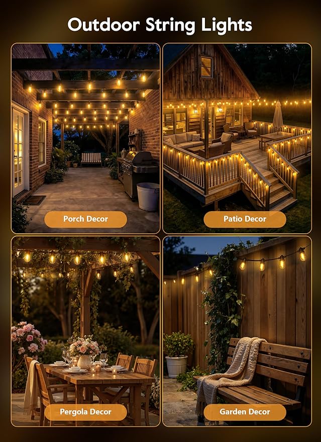 Minetom 100FT Solar-String-Lights-Outdoor-Waterproof, 31+2LED S14 Shatterproof Bulb, Patio Lights with Remote Type-C Port Timable, 3 Light Modes Dimmable Solar String Lights for Outside, Yard, Camping